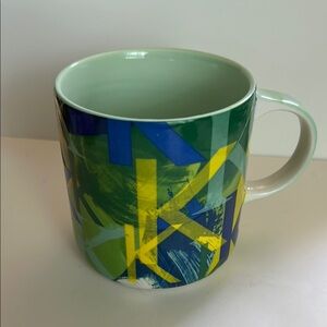 Anthropologie Geometric Mug with Blue and Yellow Accents